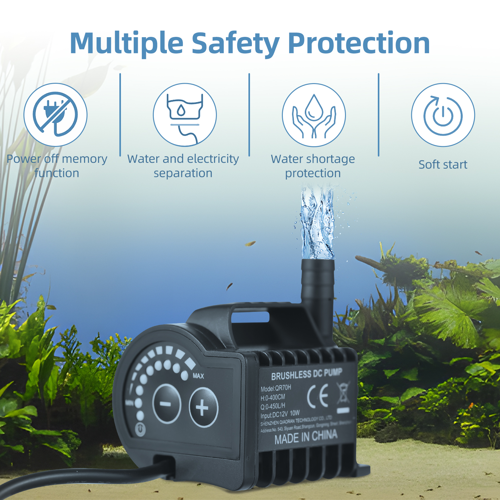Aquarium Fish Breeding - Submersible 12V Water Pump 8 Levels
