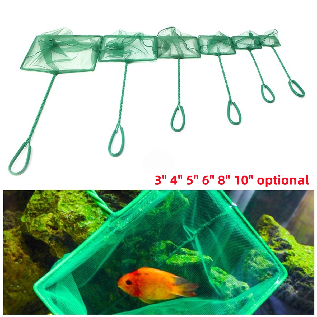 Fish Net Handle - 3~10 Inch Portable Nylon Green Fish