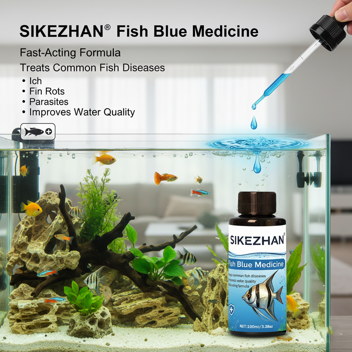 Large 500ml Methylene Blue Fis - Aquarium Fish Big recension och pris
